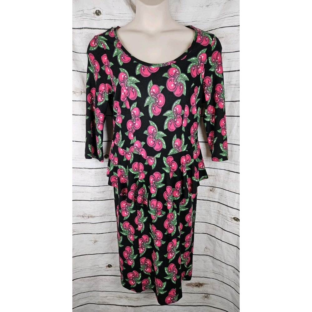 Torrid x Betsey Johnson Retro Cherries Print Dress 1 Ruffle Peplum Knit 1X